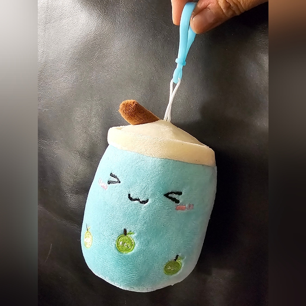 Cute Blue Fruity Bubble Tea Plush Keychain Purse Charm New without Tags